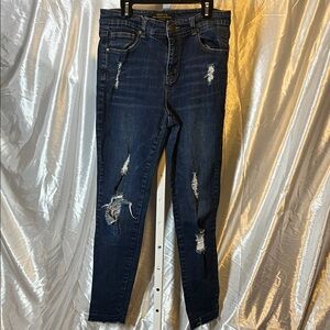 Versace Dark Blue Distressed Skinny Jeans